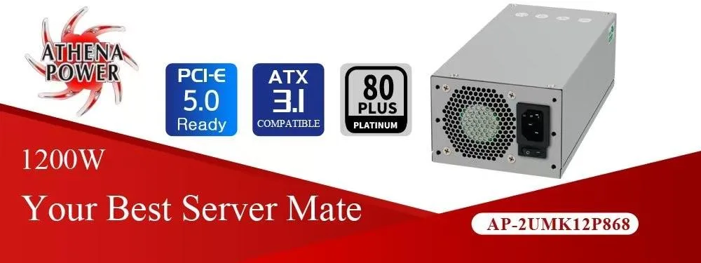 Athena Power Athena Power AP-2UMK12P868 1200W 2U server power supply — product photo