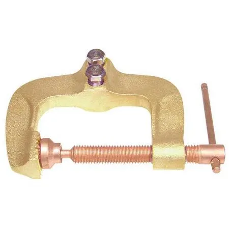 Brass and steel ground clamp with 3 1/4 inch jaw opening and ball point screw connection