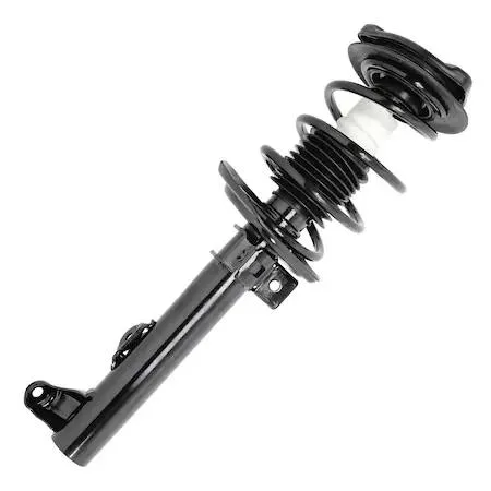 Unity 11470 front complete strut assembly, metallic silver coil spring and silver strut body with black top mount and hardware