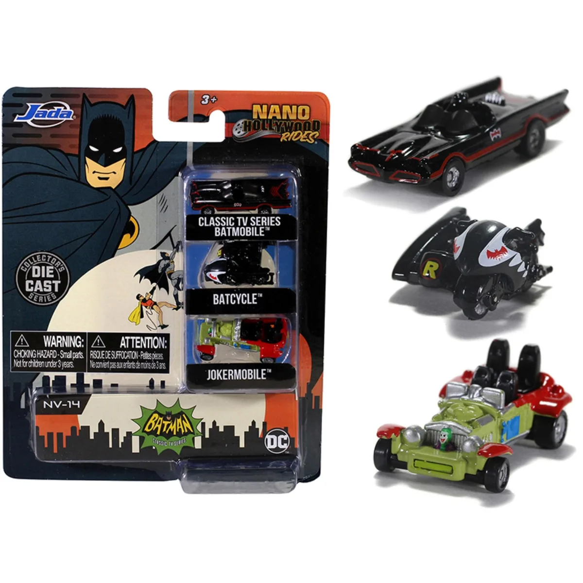 Jada Jada Batman 1966-1968 Classic TV Series 3-Piece Nano Hollywood Rides Diecast Vehicle Set — product photo