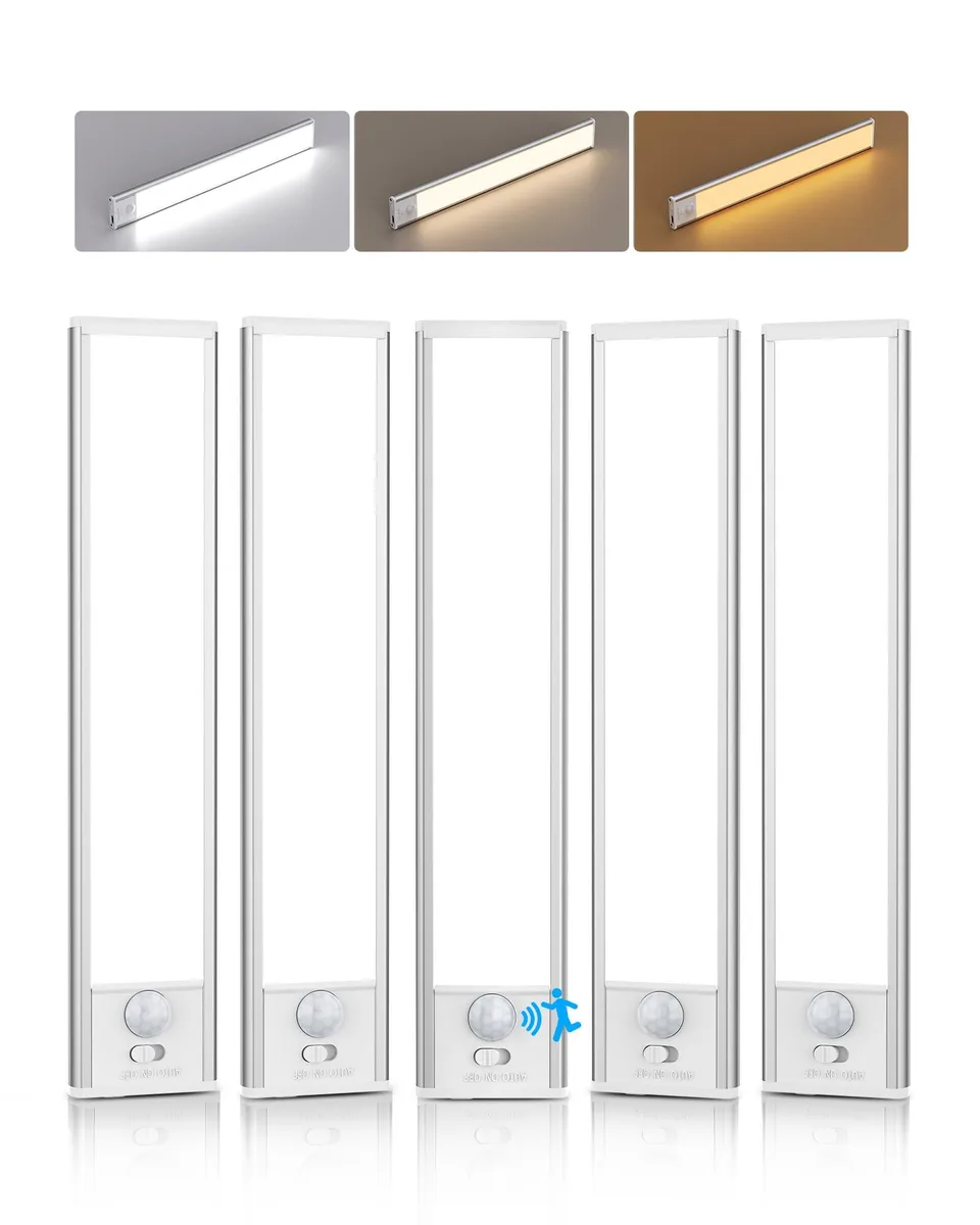 Five white acrylic LED bars with magnetic backs and clear prismatic covers