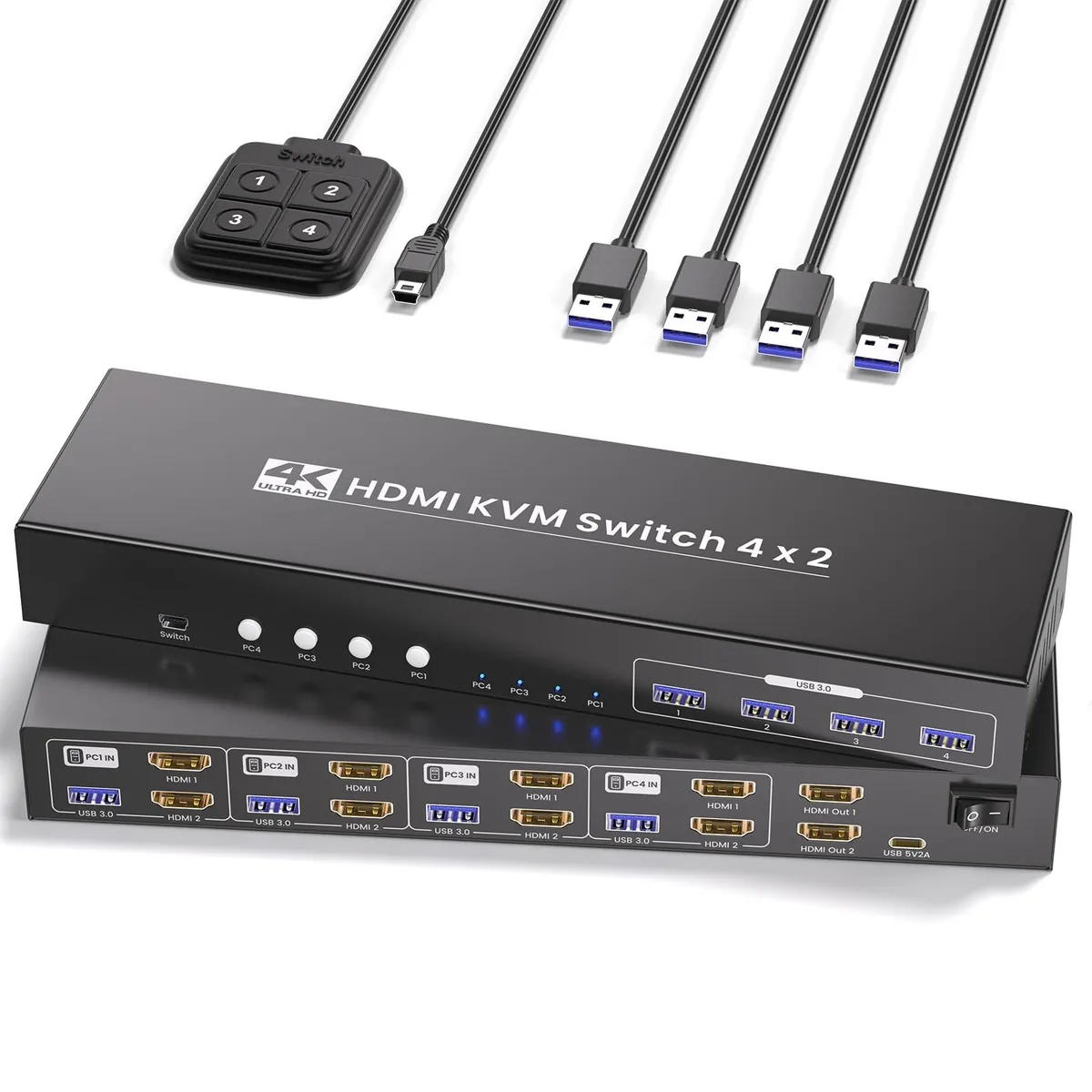 Batianda Batianda 4-Port Dual Monitor HDMI KVM Switch 4K60Hz USB 3.0 2 in 1 accessory — product photo