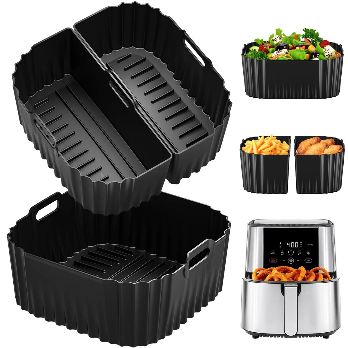  Silicone Air Fryer Liners Square 3 Pack 8-10QT 2-in-1 — product photo