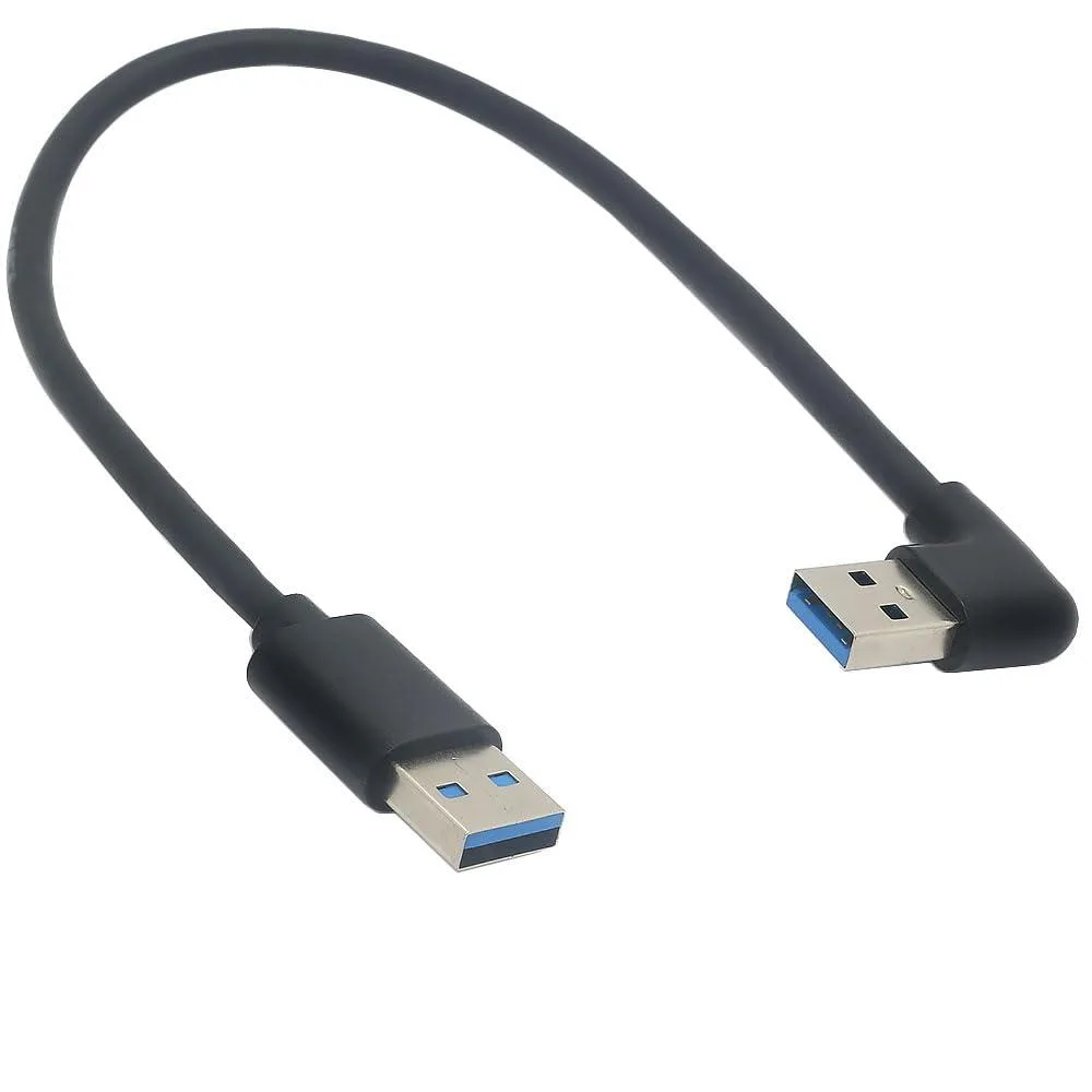 Grey USB 3.0 cable with right-angled Type-A male connectors, 1ft long