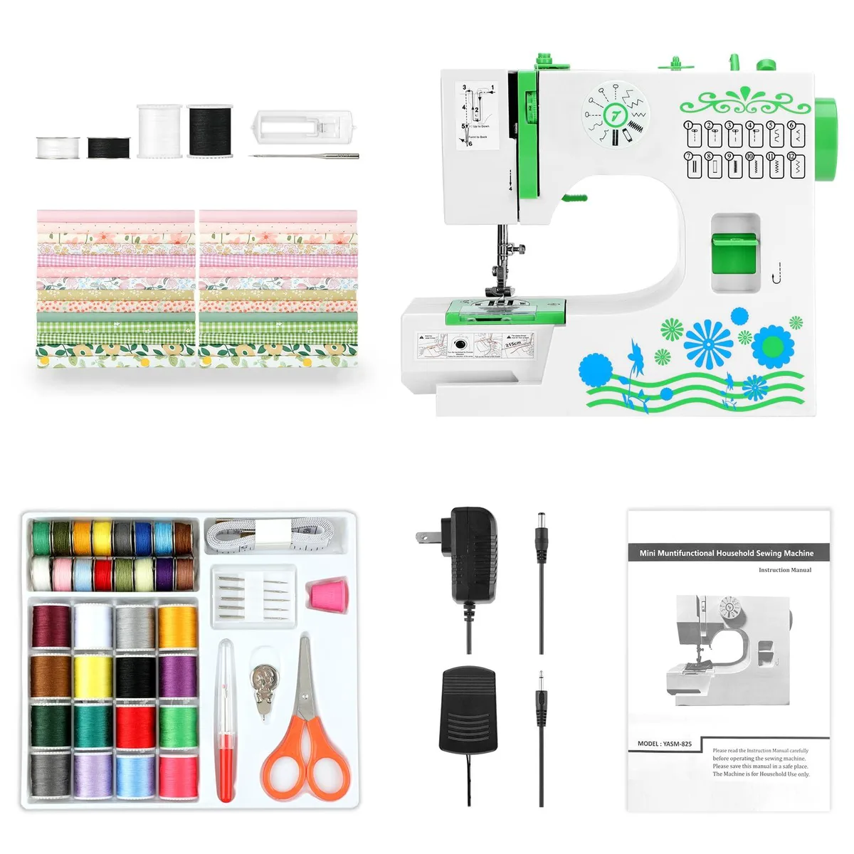  CRZFRI RJ-825-R1 Sewing Machine Green 12 Stitches 28-Piece Kit — product photo
