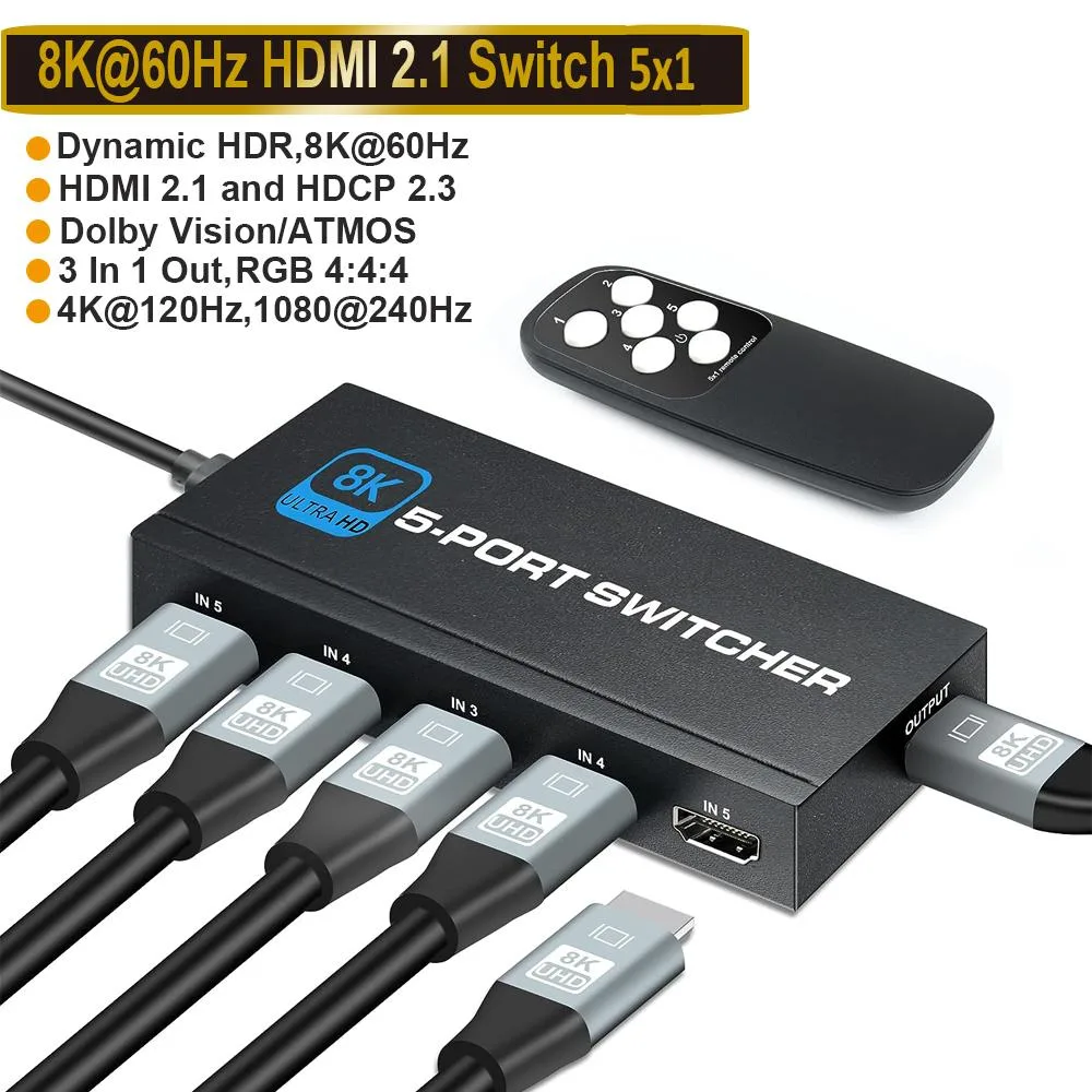 AUBEAMTO AUBEAMTO OZ8Q5 5x1 HDMI 2.1 video switch 8K60 4K120 48Gbps — product photo