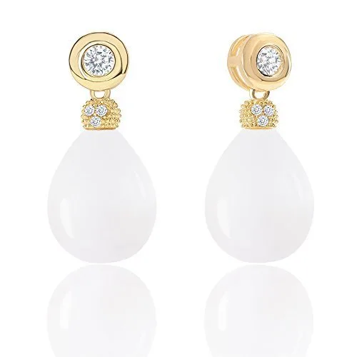 ORROUS &amp; CO ORROUS &amp; CO 18K Gold Plated White Shell Pearl Cubic Zirconia Drop Earrings 11.5-12mm 1.20 carats — product photo