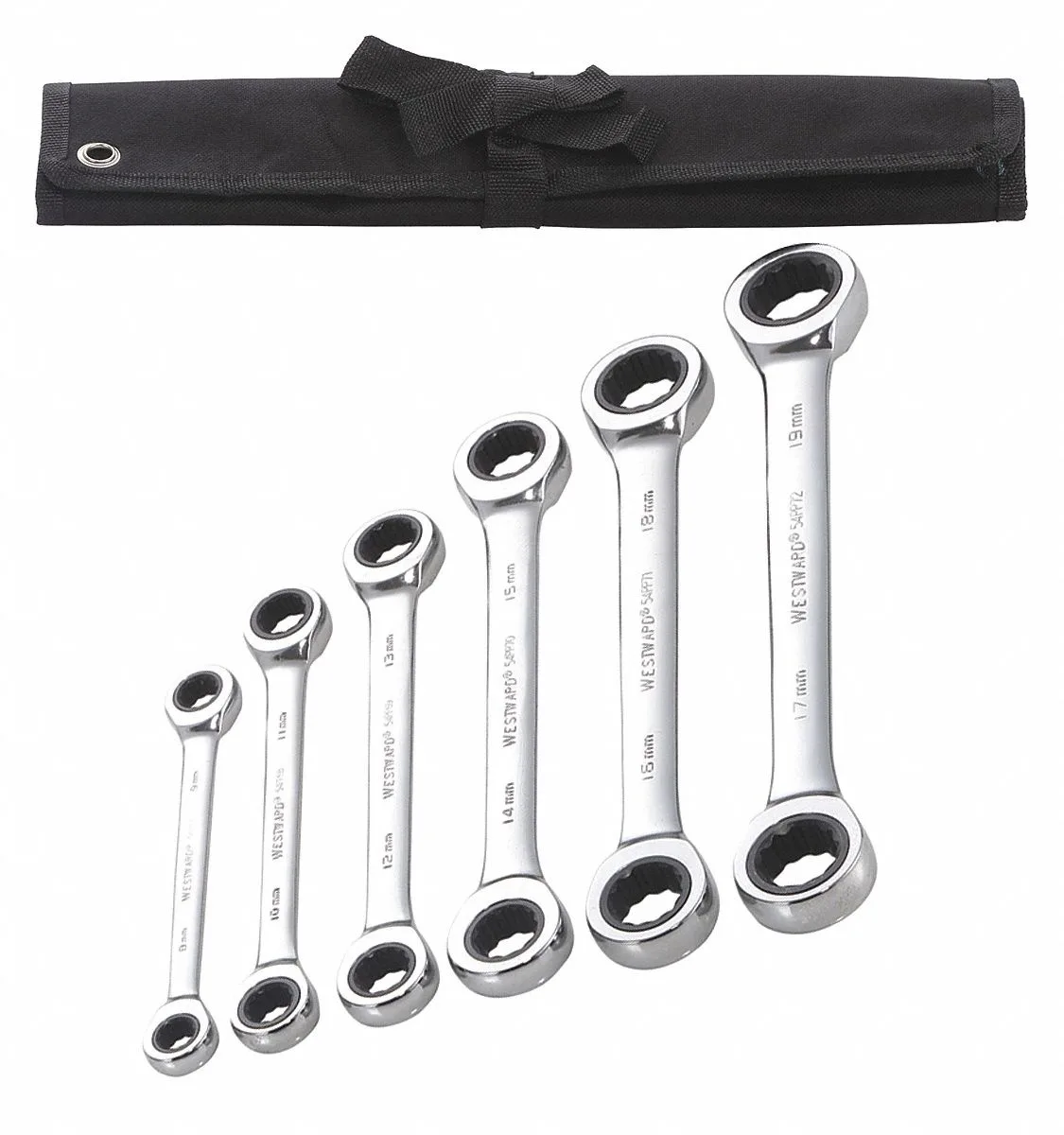 Six-piece metric box-end wrench set, chrome finish