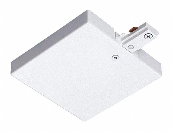 White plastic T-bar track lighting end feed connector