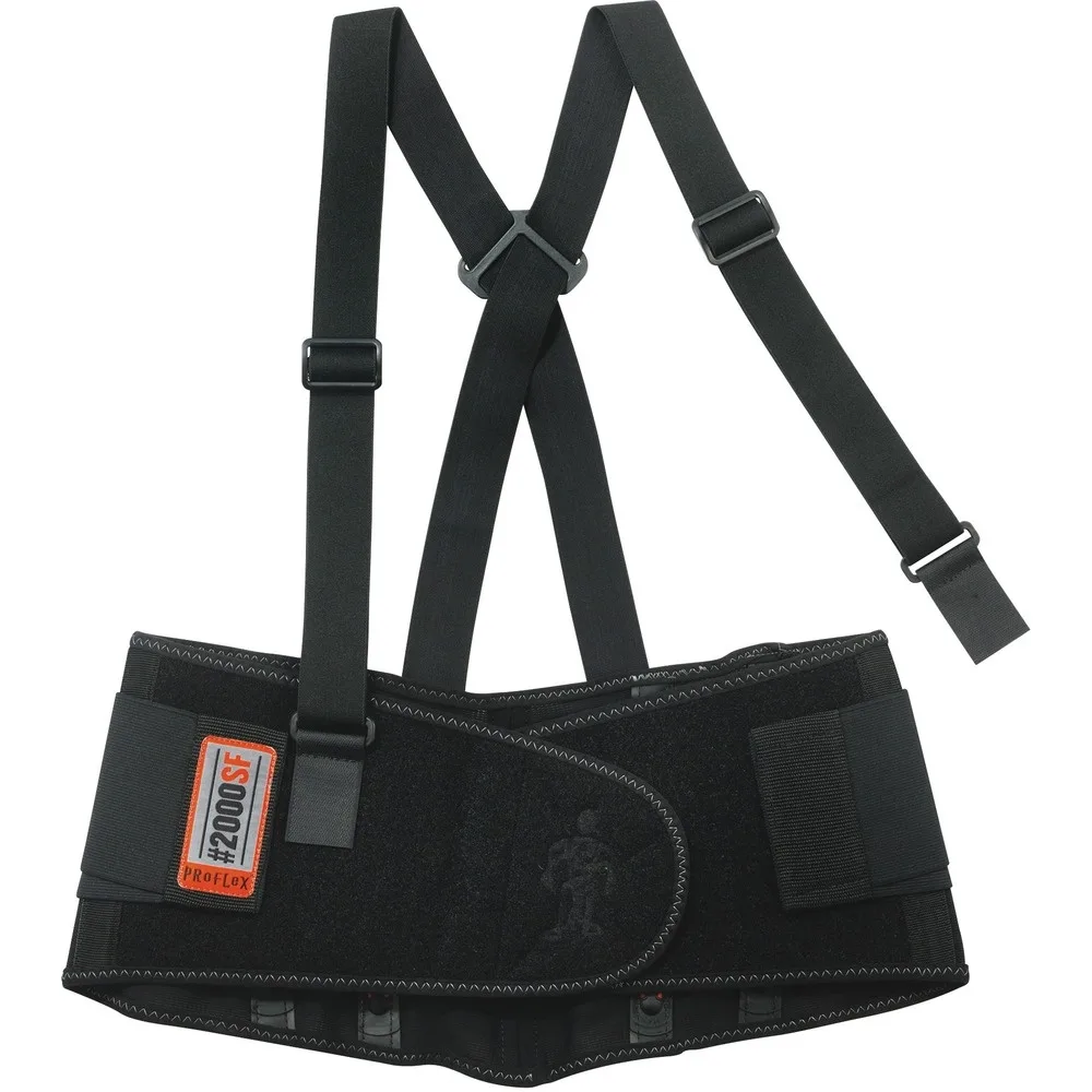 Black back support brace, 2XL, 8.5 inch wide V-shaped waistbelt, 840D spandex body, 10 degree design