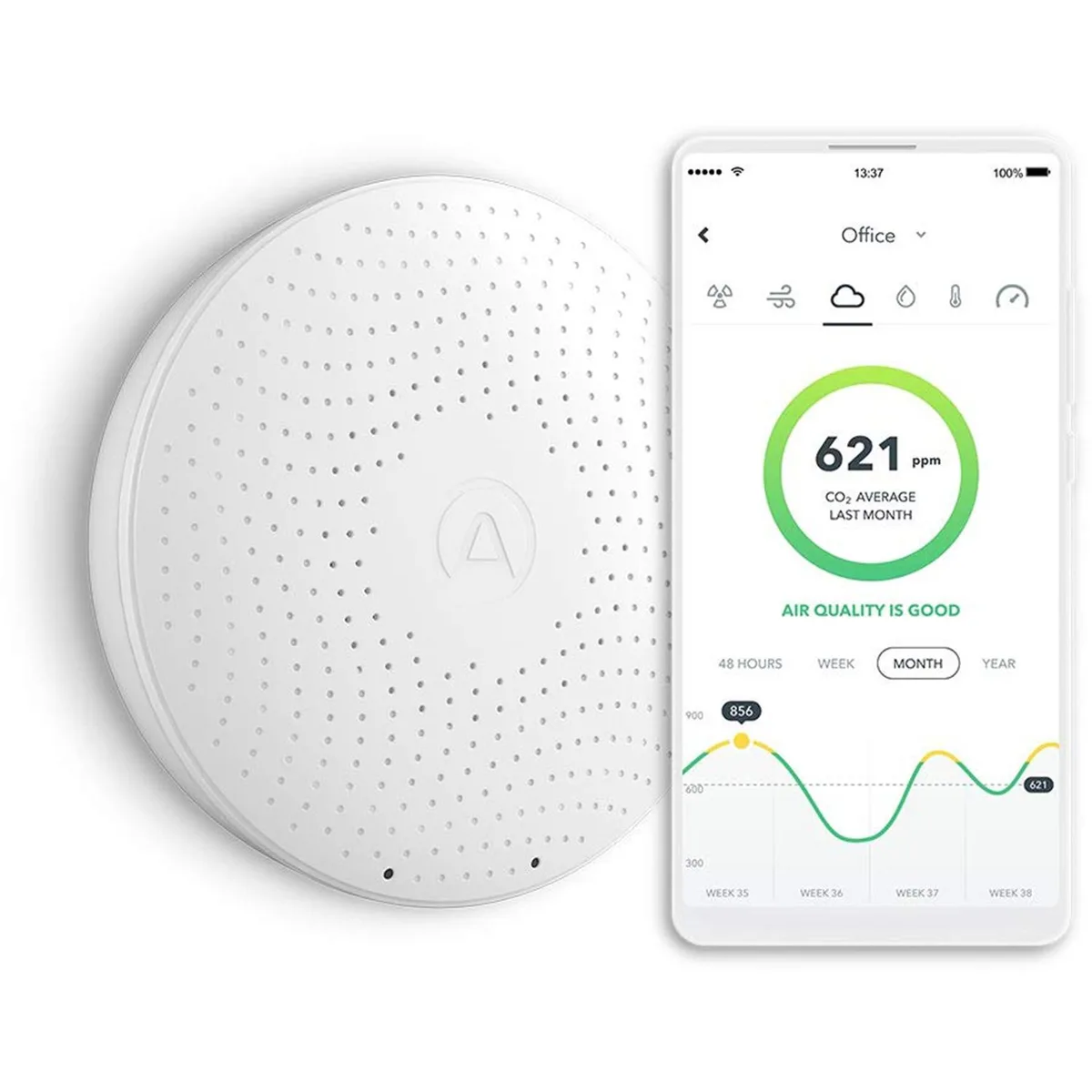 Airthings Airthings Wave Plus Radon Monitor 6 Sensors Bluetooth 4 16 Months — product photo