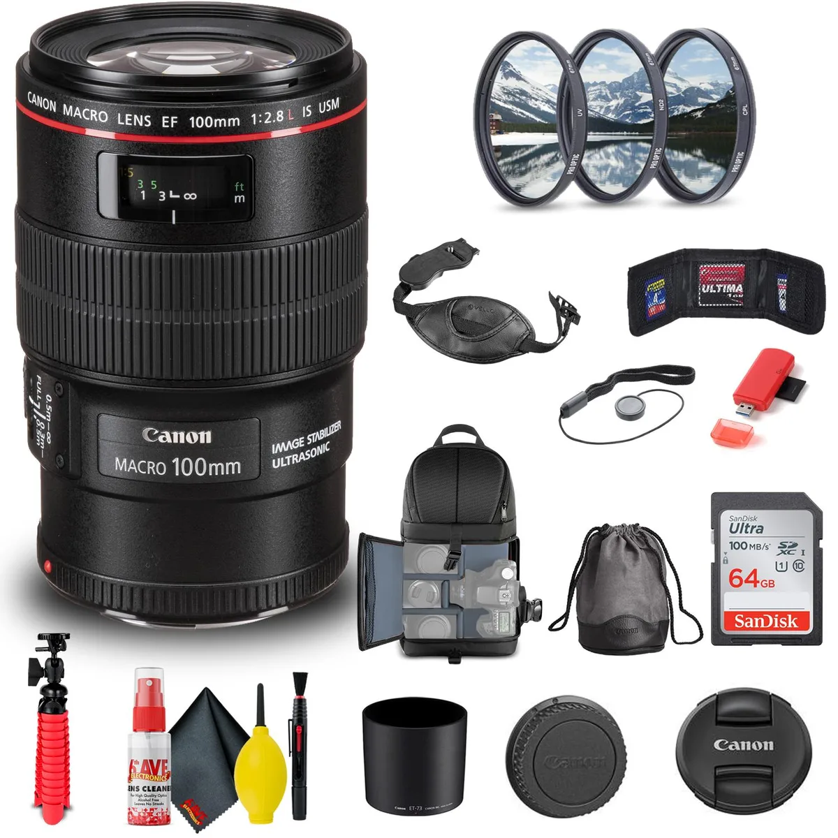 Canon Canon EF 100mm f/2.8L Macro IS USM Lens with Filter Kit and Accessories — product photo