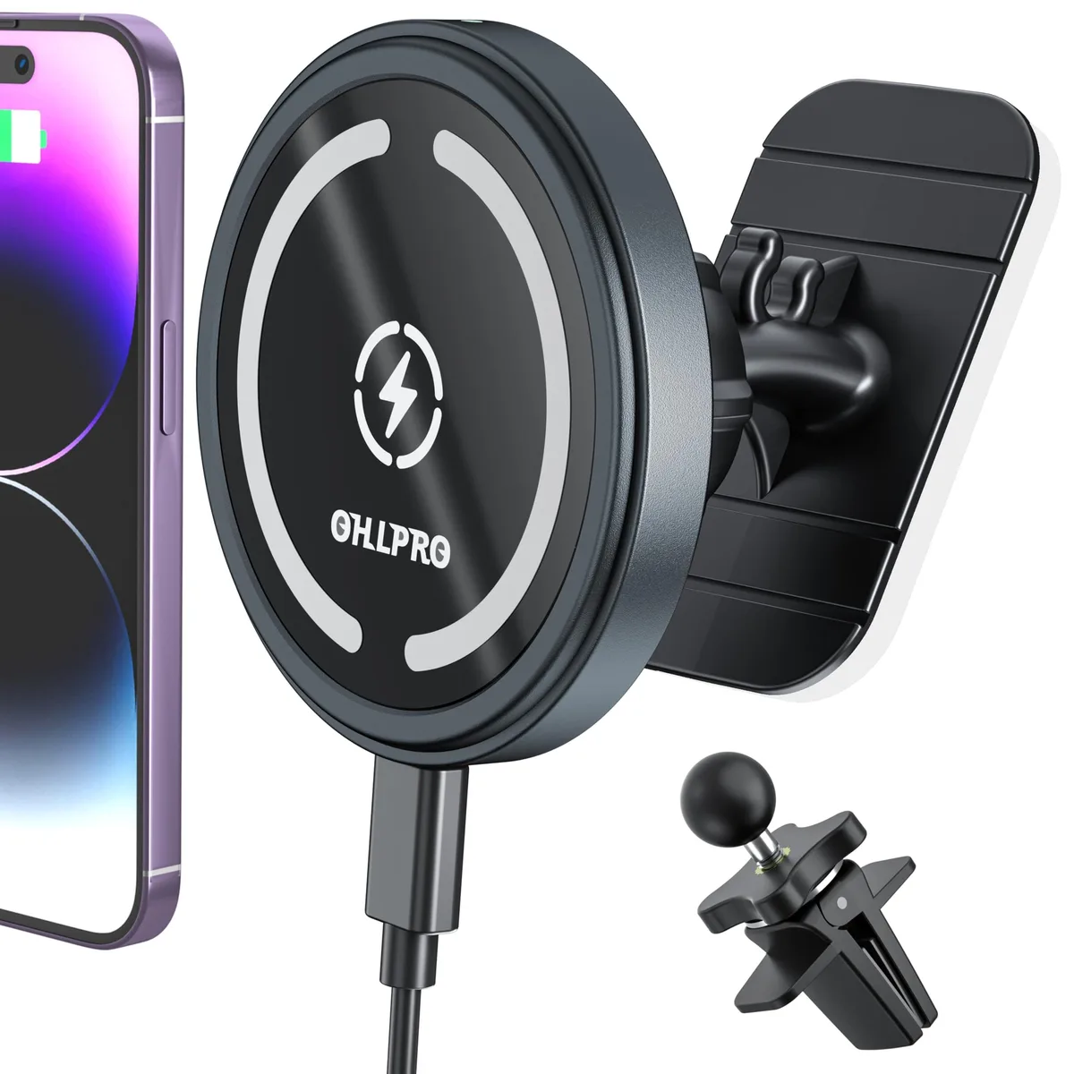  OHLPRO W11C MagSafe Car Charger 15W Dark Gray — product photo