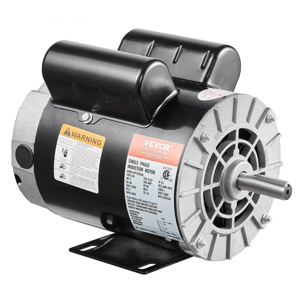 VEVOR VEVOR 3HP Air Compressor Motor 230V 15.5A 56 Frame 3450RPM 5/8" Keyed Shaft 1.88" Single Phase CW/CCW — product photo