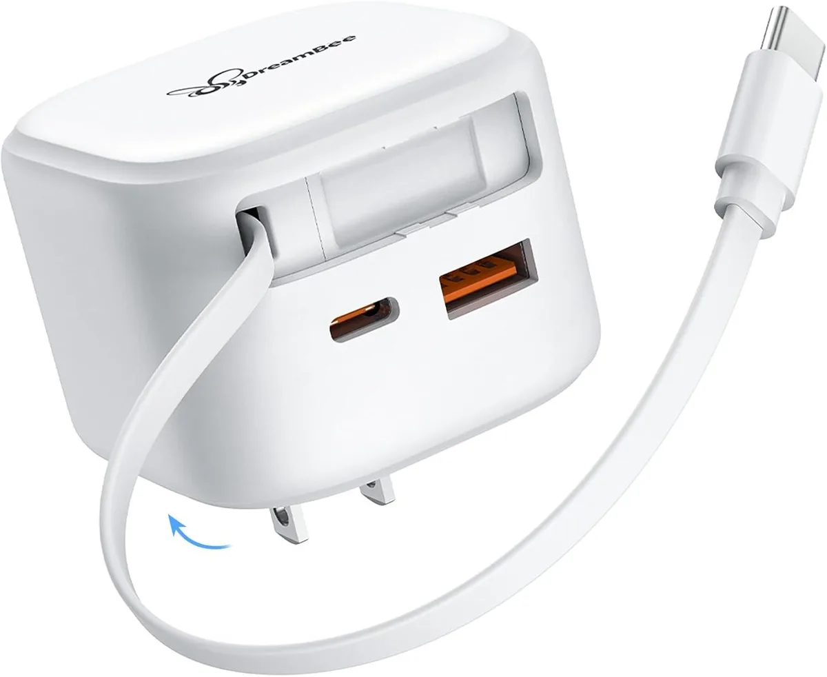 ONITOON ONITOON Retractable Wall Charger 3-Port 35W USB-C Cable 39.4in White — product photo