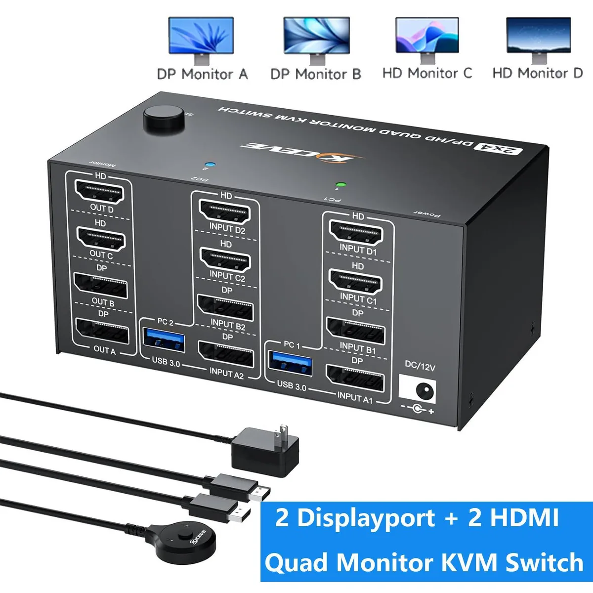 WRIARICH WRIARICH 204HD KVM Switch 2 PC 4 Monitor 8K/4K USB 3.0 — product photo