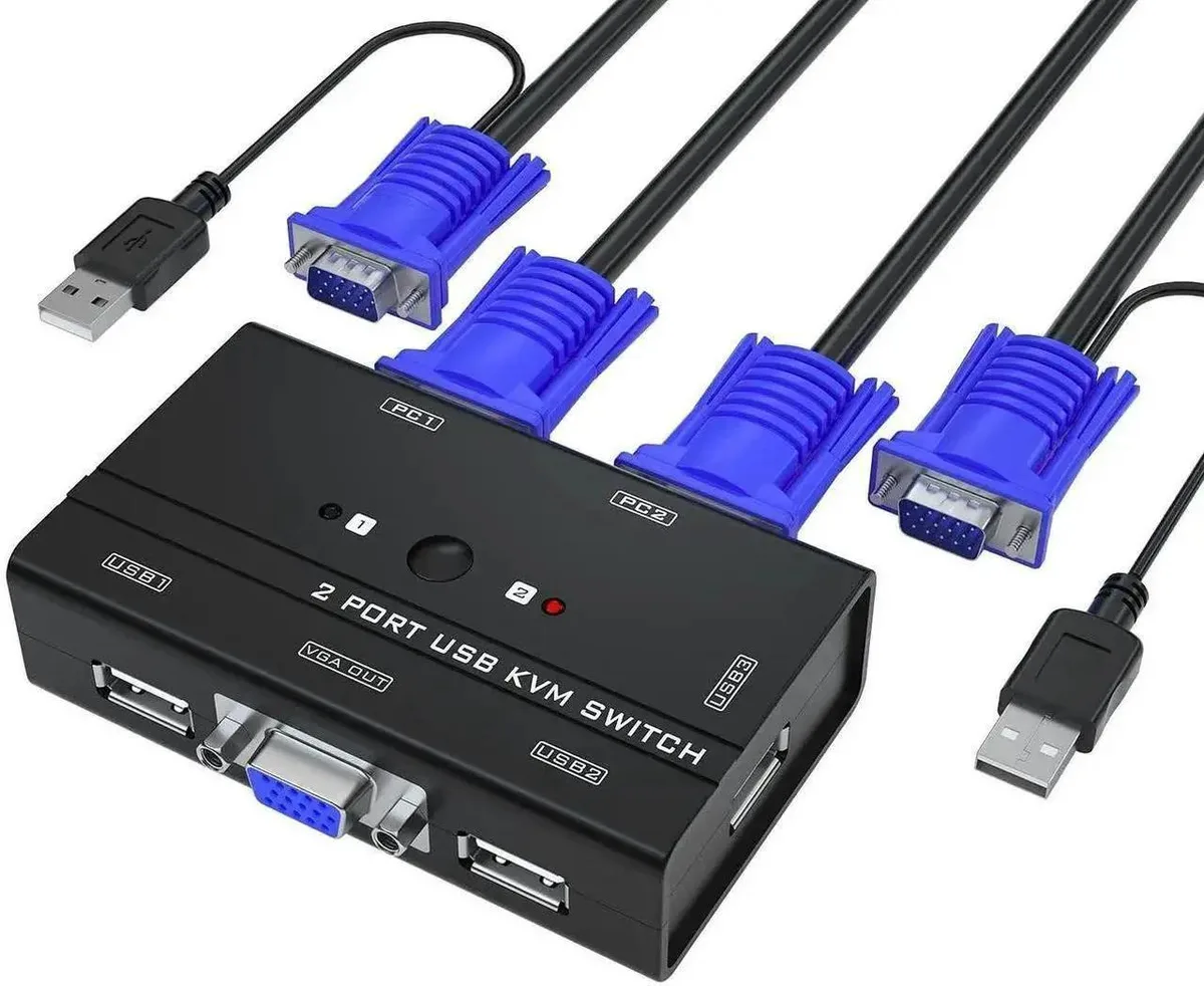 SMUGDESK SMUGDESK 2 Port USB VGA KVM Switch with 2 Pack KVM Cables and Built-in 3 USB 2.0 Hubs — product photo