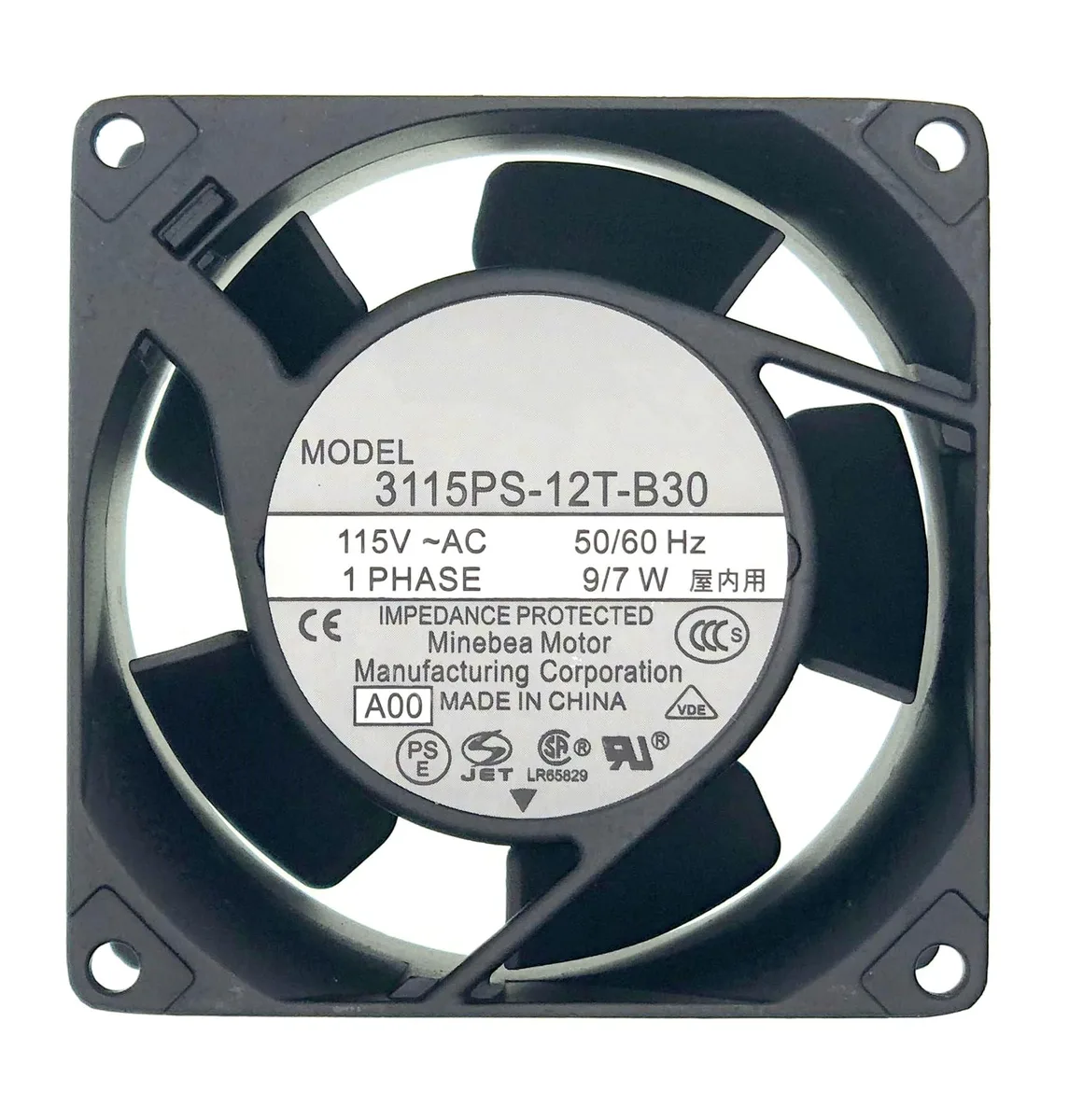 Vszerda Vszerda 3115PS-12T-B30 Cooling Fan 115V AC 50/60Hz 9/7W 3200RPM 80x80x38mm — product photo