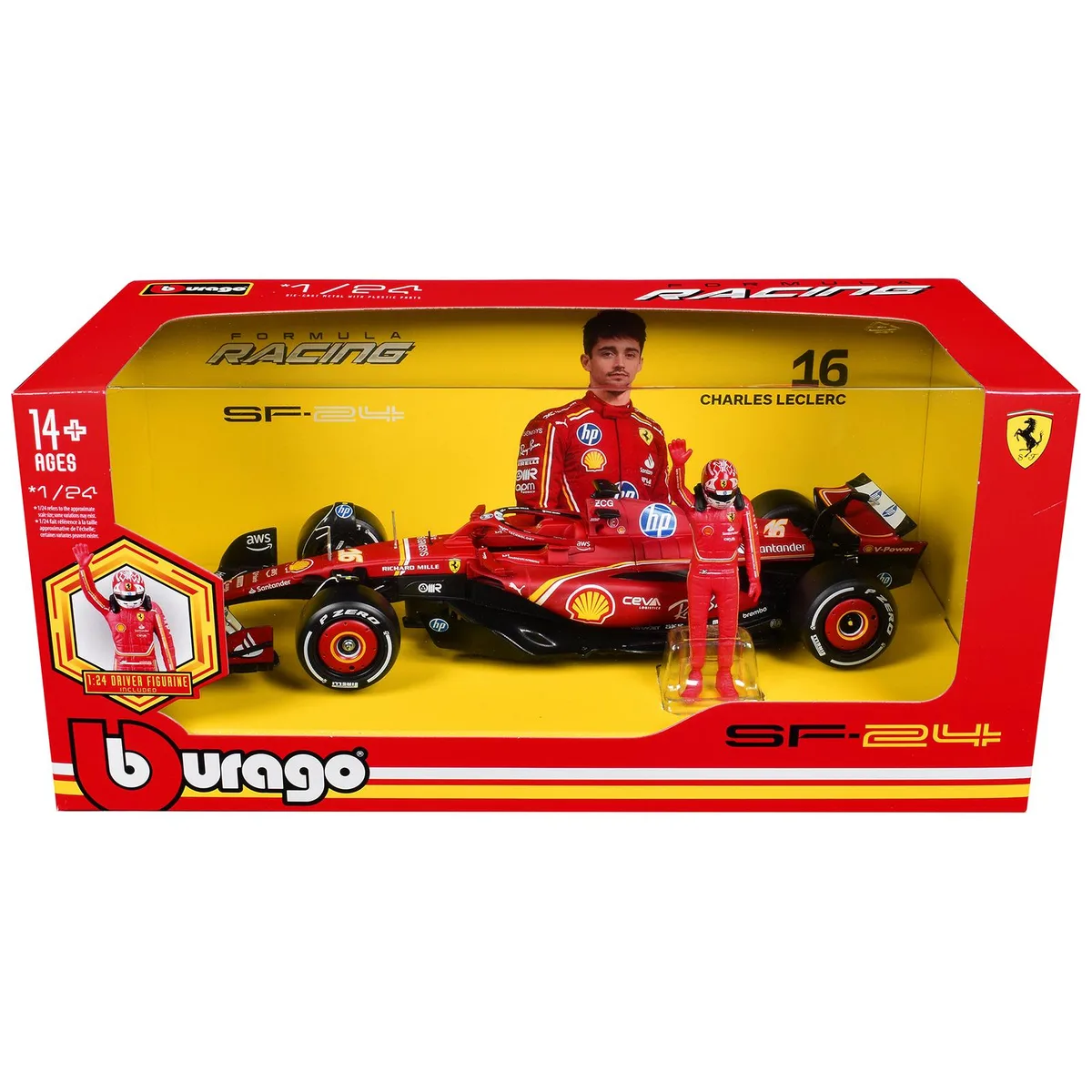 BBURAGO BBURAGO Ferrari SF-24 #16 2024 1/24 Diecast Car with Driver Figure — product photo