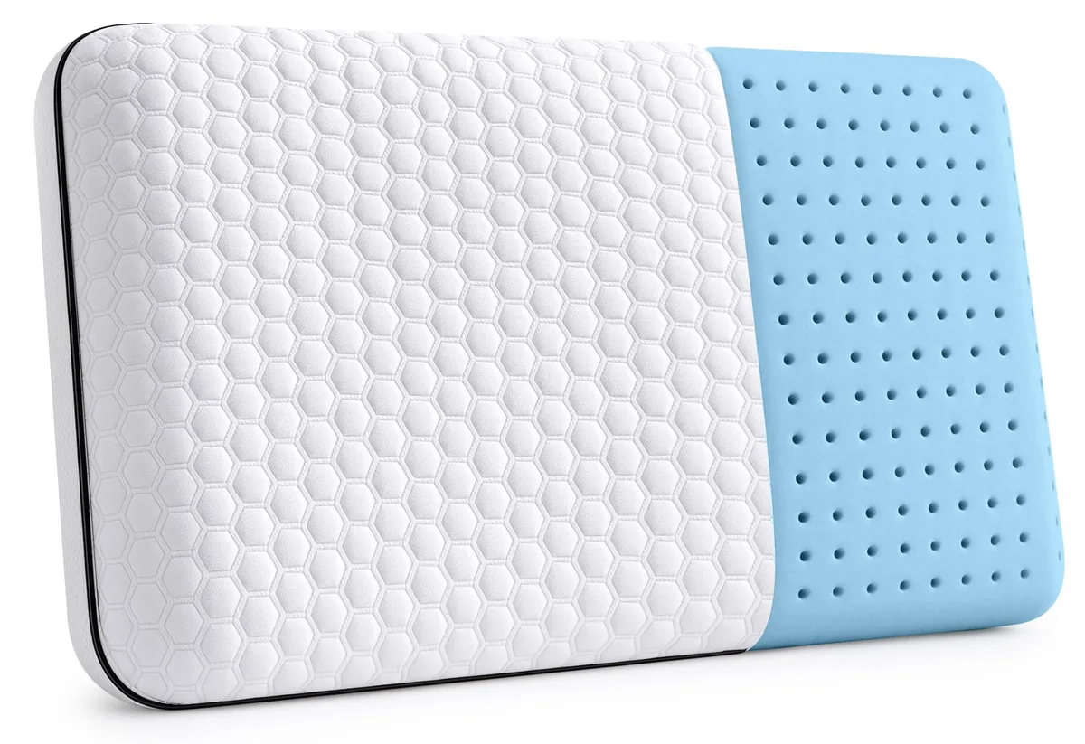 White king-size memory foam pillow with perforated surface and removable knit cover