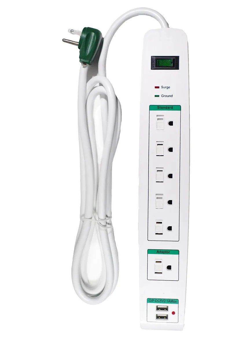 Go Green LED Bulbs Go Green LED Bulbs GG-16326USB 6 Outlet Surge Protector 2 USB 6ft 1600J White — product photo