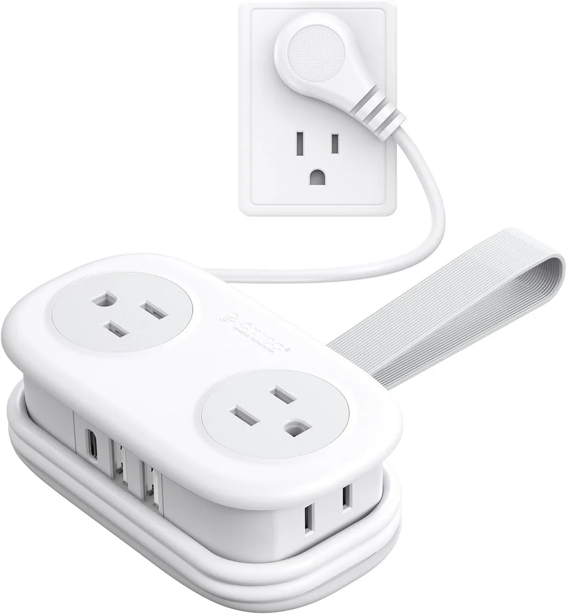 Orico Orico Travel Power Strip 4 Outlets 3 USB Ports 1 USB-C 4ft Cord White — product photo