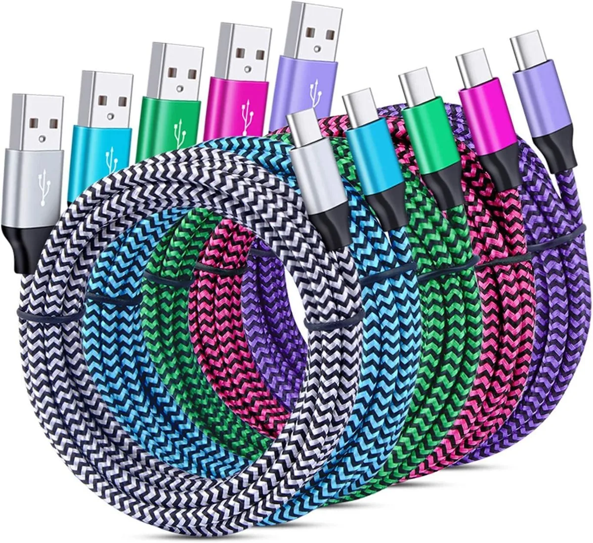 PISKEKAT PISKEKAT USB-C Charger Cable 5-Pack 6ft 2.4A Braided — product photo