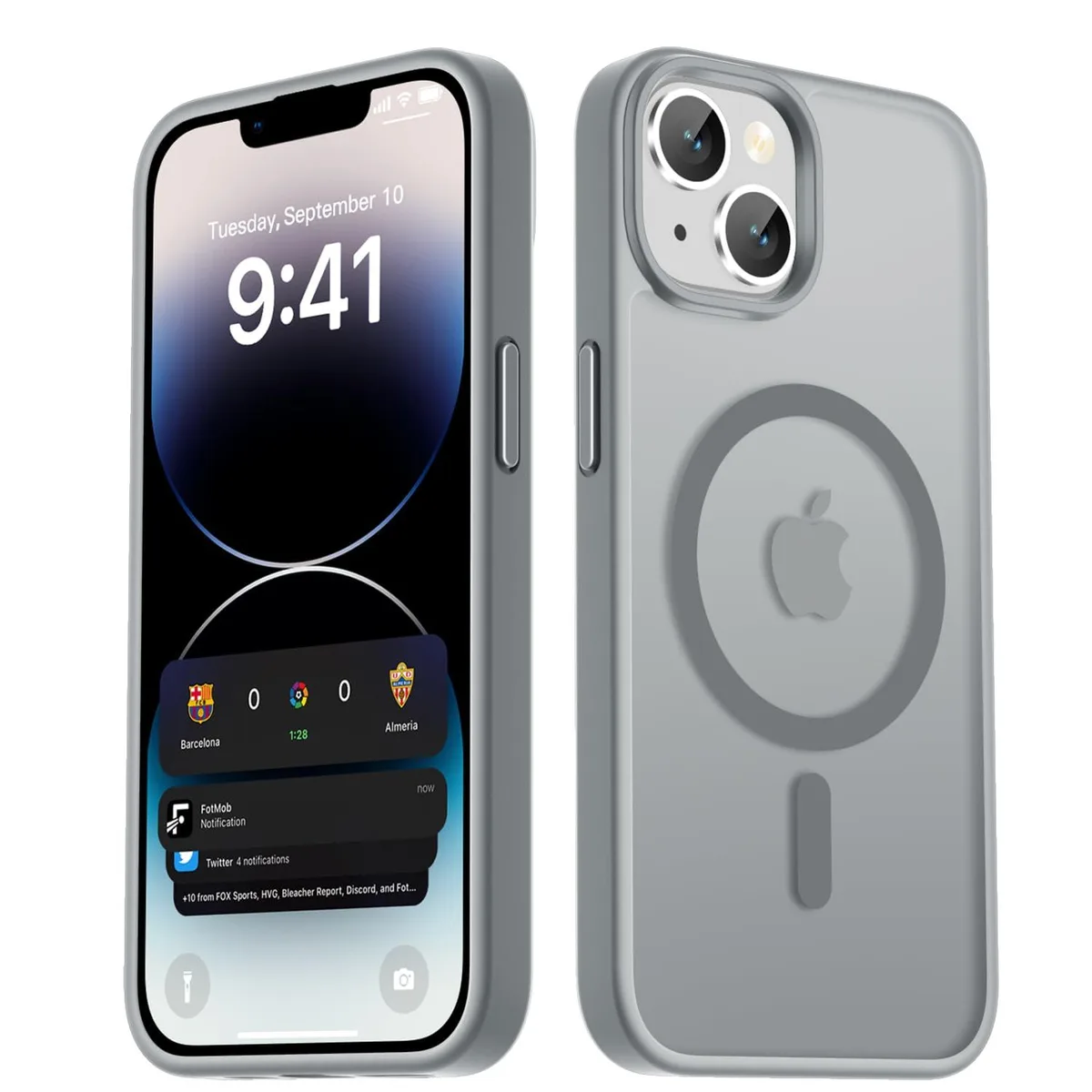 Translucent matte gray magnetic phone case with raised edges