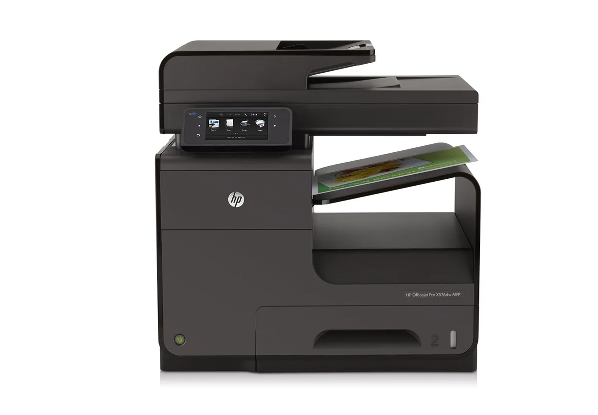 HP OfficeJet Pro X576dw multifunction laser printer in white and grey