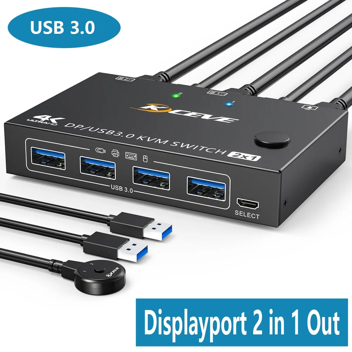 AUTYUE AUTYUE USB 3.0 KVM Switch DP 8K@30Hz 4K@120Hz 2 Port Wired Remote — product photo