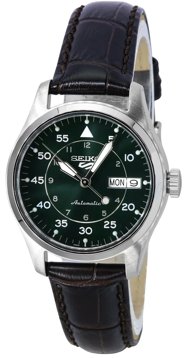 Seiko Seiko 5 Sports SRPJ89K1 Green Dial Leather Strap Automatic Watch — product photo