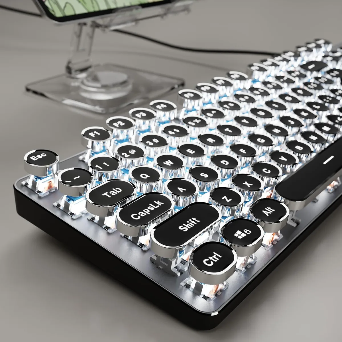  SEUNKWANG TK100 Typewriter Gaming Keyboard Blue Switch Black — product photo