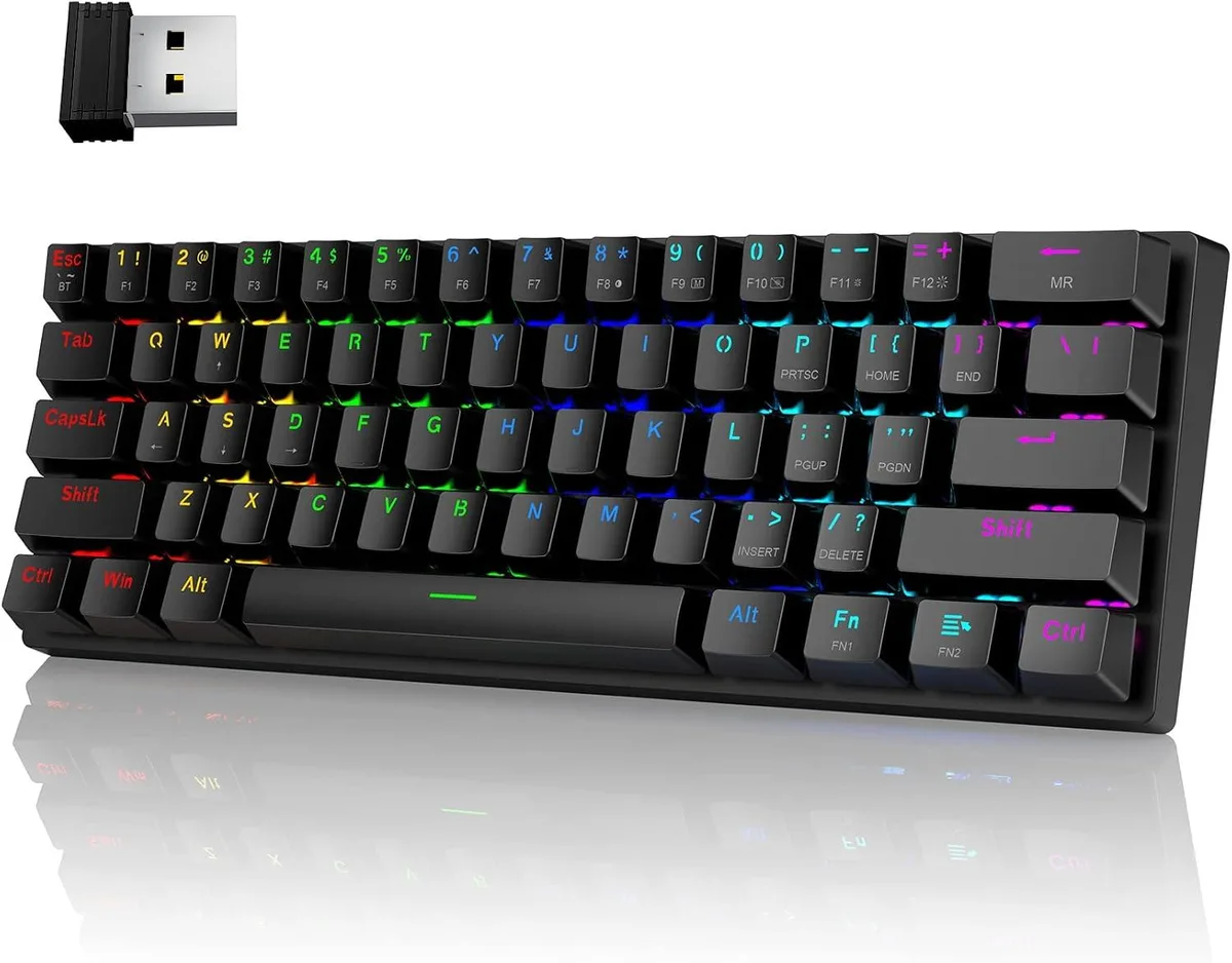 FOCUSTEC FOCUSTEC 60% Wireless Mechanical Gaming Keyboard 61 Keys Clicky Blue Switch 2.4G — product photo