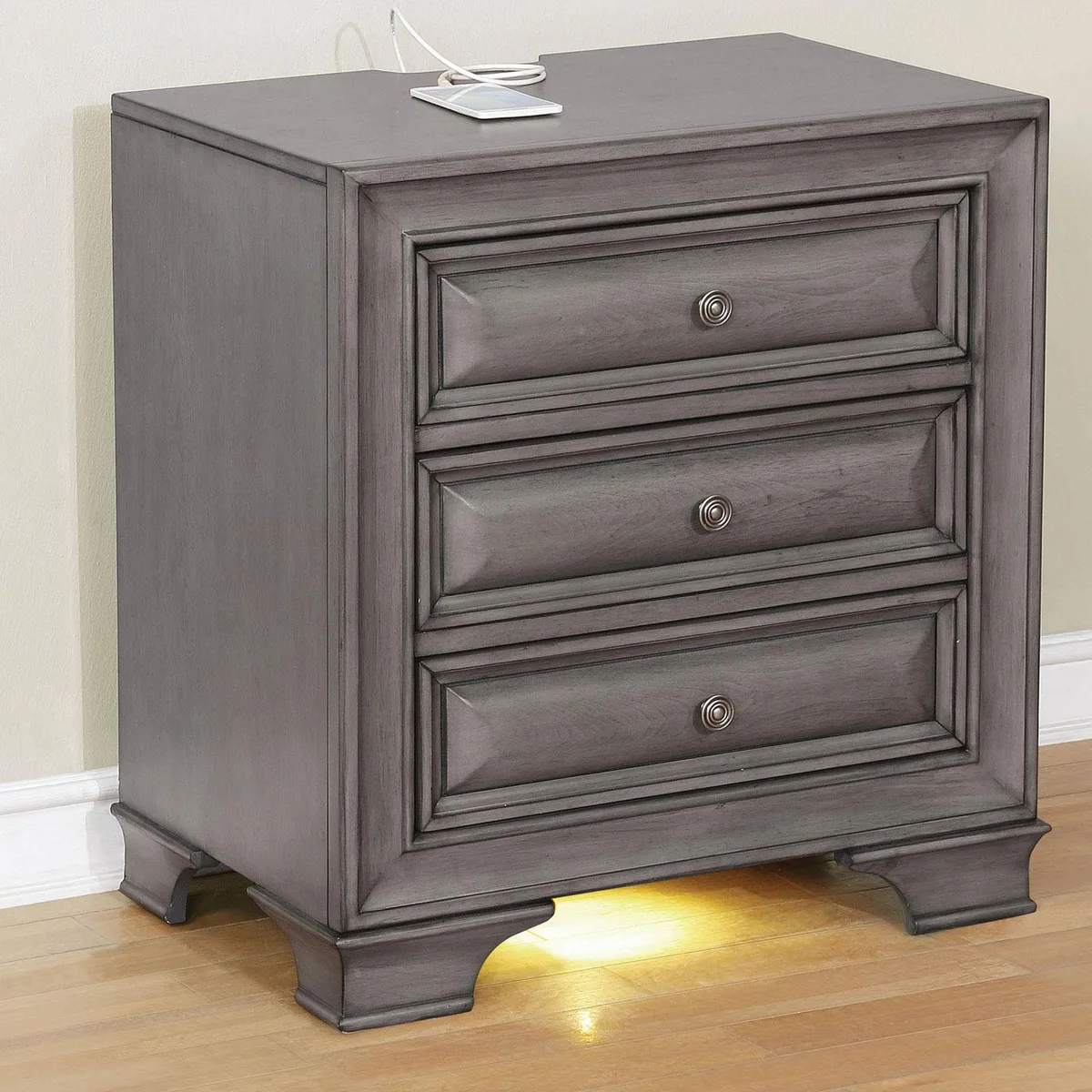 tuphen tuphen Nightstand Grey Solid Wood 3-Drawer 26"W 17"D 28"H — product photo