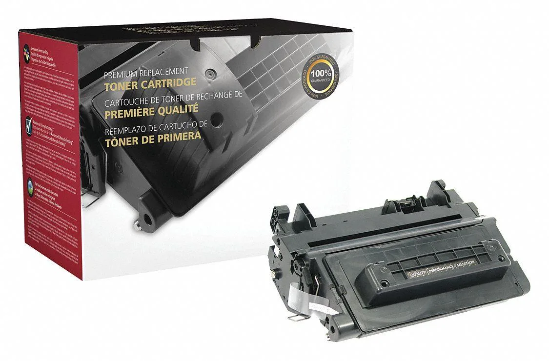 Black rectangular toner cartridge with matte finish and green chip visible