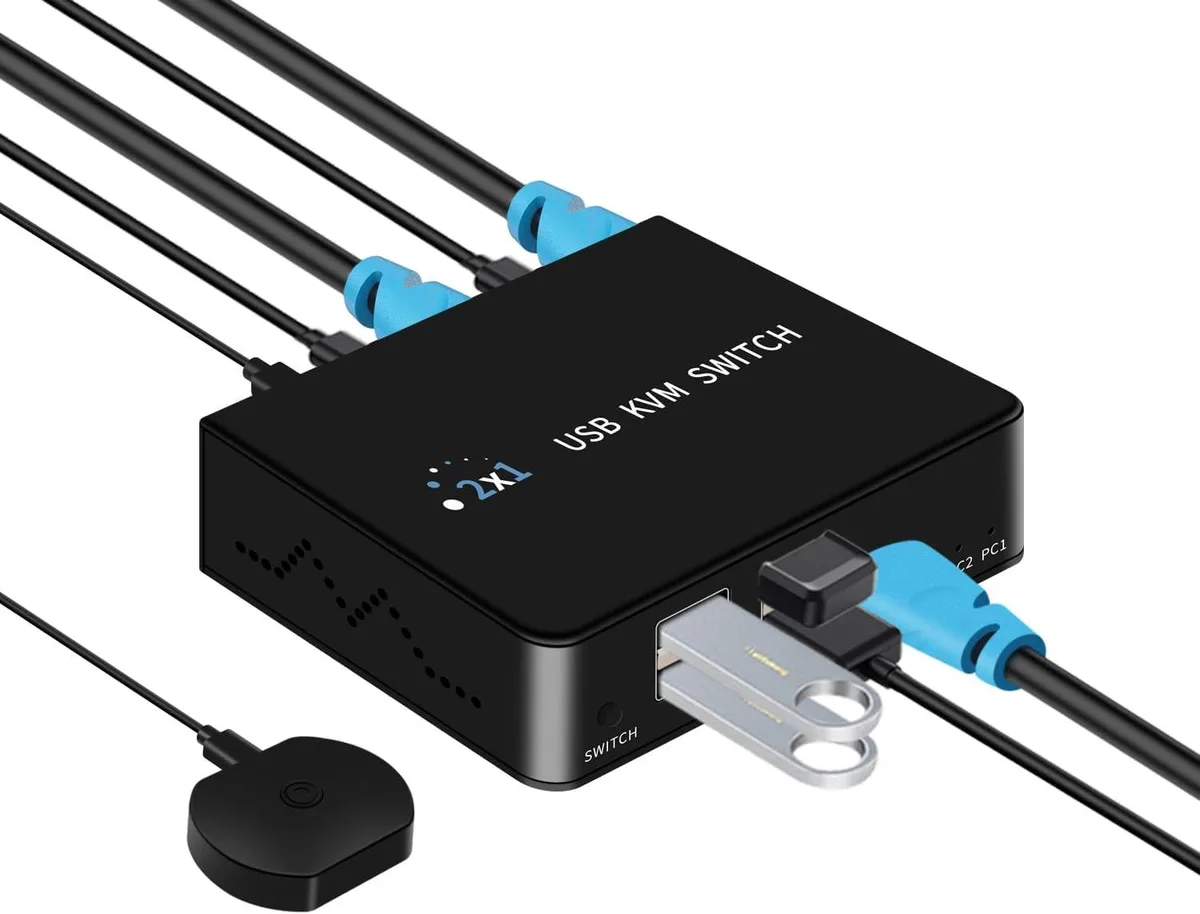 AUTYUE AUTYUE 2-Port HDMI KVM Switch 4K@60Hz 1 Monitor 2 Computers USB2.0 Desktop Controller — product photo