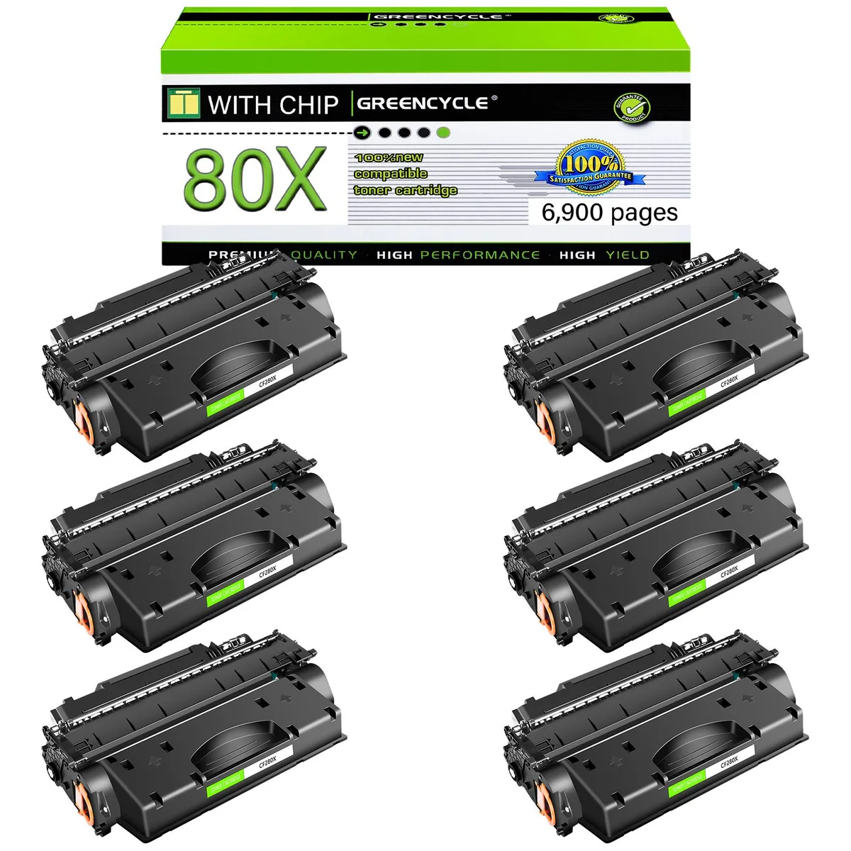 GREENCYCLE GREENCYCLE CF280X 6-Pack Black Toner Cartridge — product photo