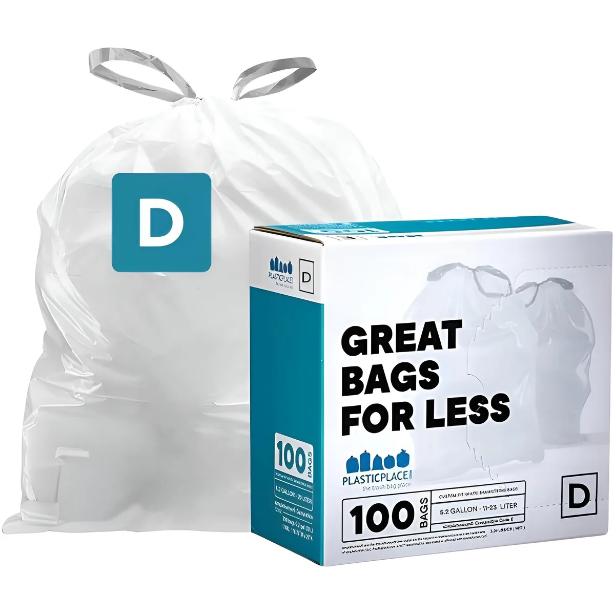 Baldwin Custom Fit Trash Bags Code D 5.2 gal 100 ct 1.0 mil White — product photo