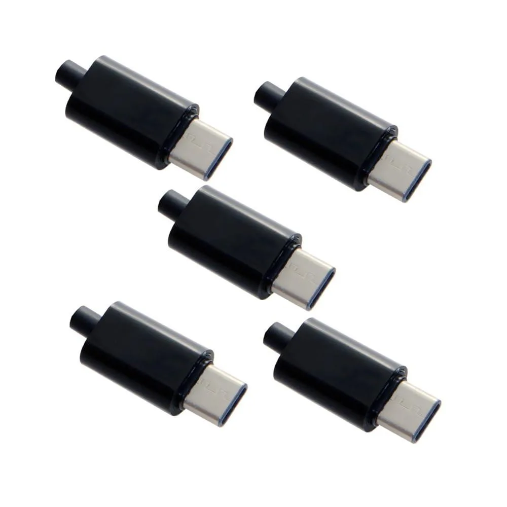 LORDWORLD LORDWORLD 5-set USB 3.1 Type-C Male Plug Connector 24pin SMT Black Housing Cover — product photo