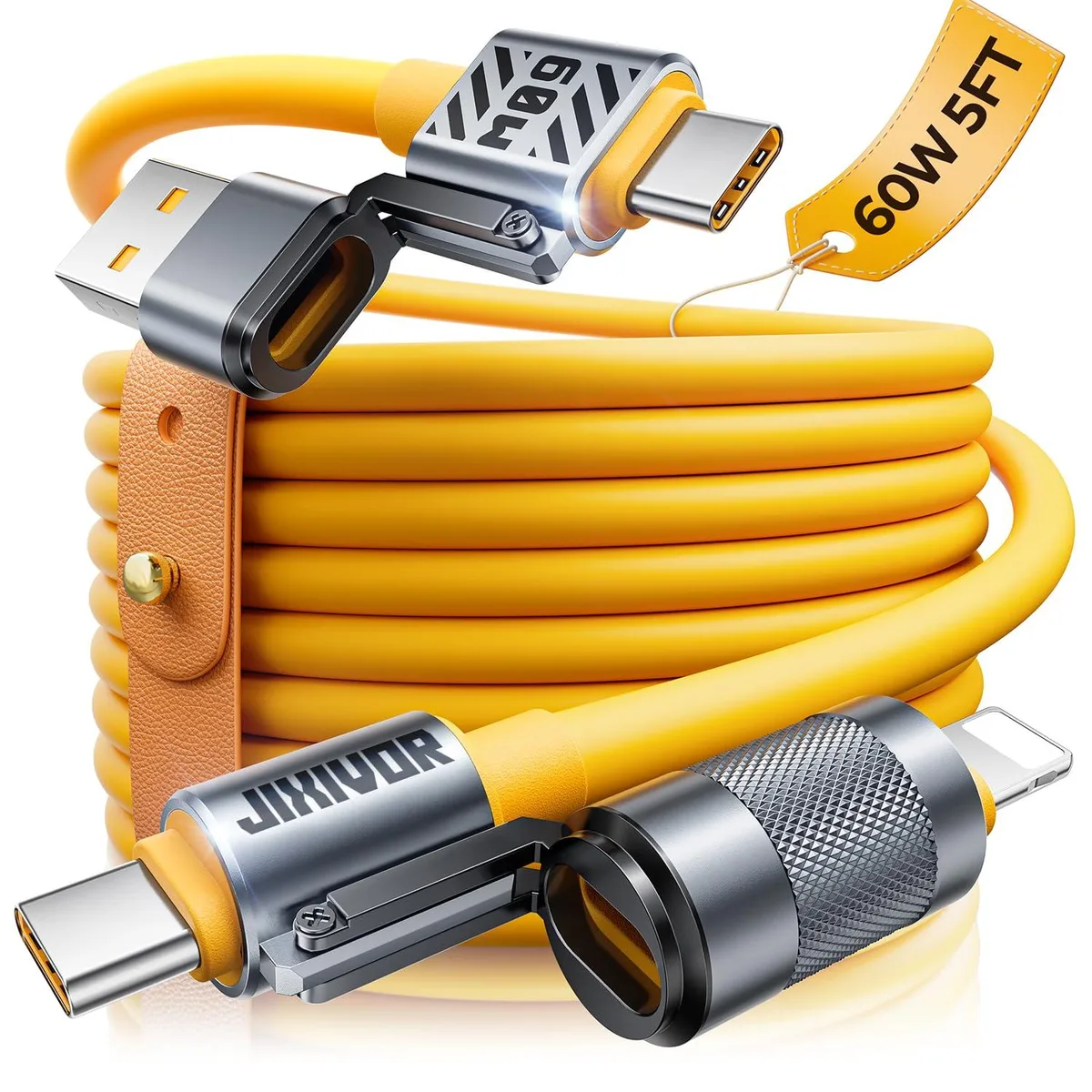  Jivo JXL205YL 4-in-1 USB-C Lightning Cable 5ft Yellow 60W — product photo