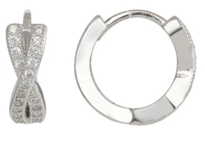 MST MST X Style Huggie Hoop Earrings 925 Silver Rhodium Plated CZ 9.8mm 2.5g — product photo