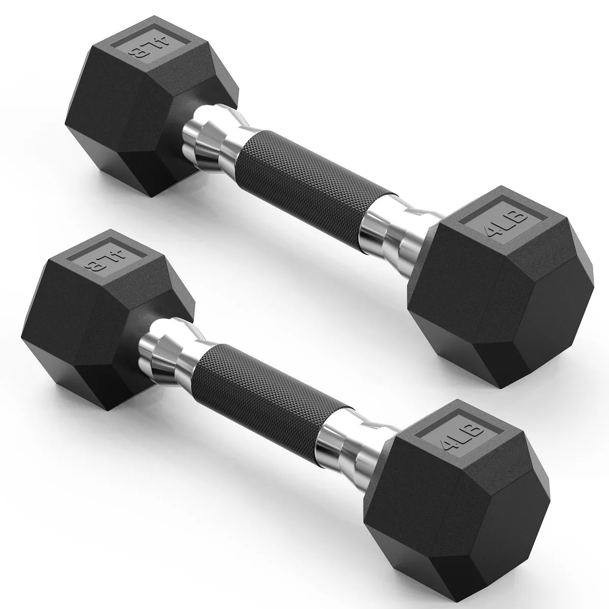  papababe Hex Dumbbell 4 lb Pair, Chrome, Black — product photo