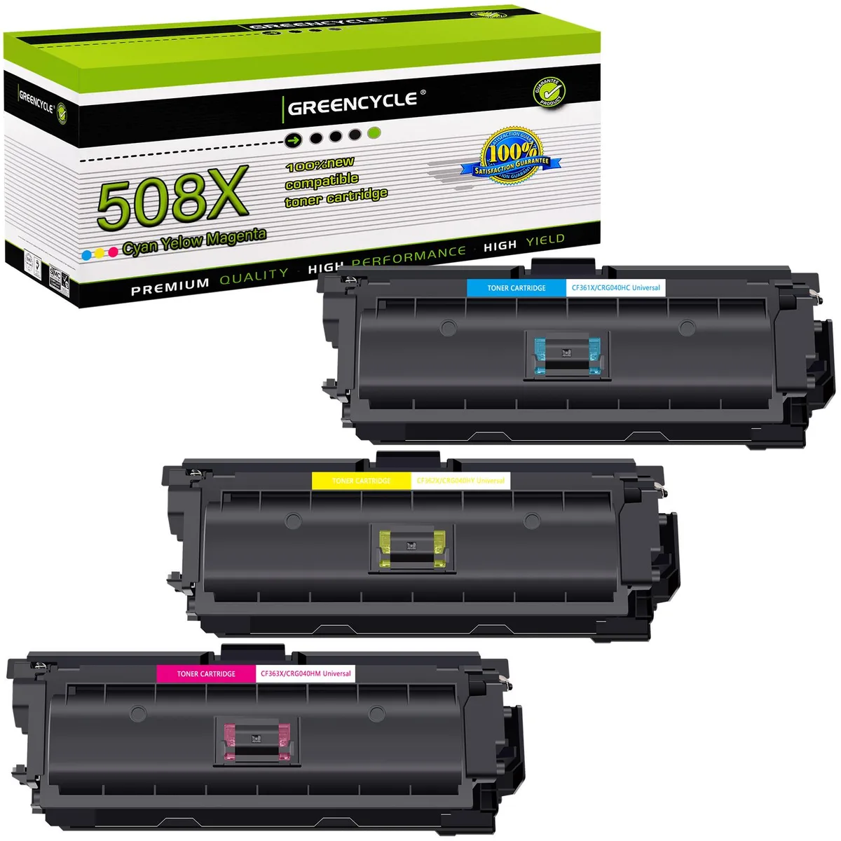 GREENCYCLE GREENCYCLE 508X 3-Pack Toner Cartridges CF361X CF362X CF363X — product photo