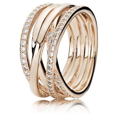 Pandora 14k rose gold-plated silver ring with entwined polished bands and cubic zirconia stones