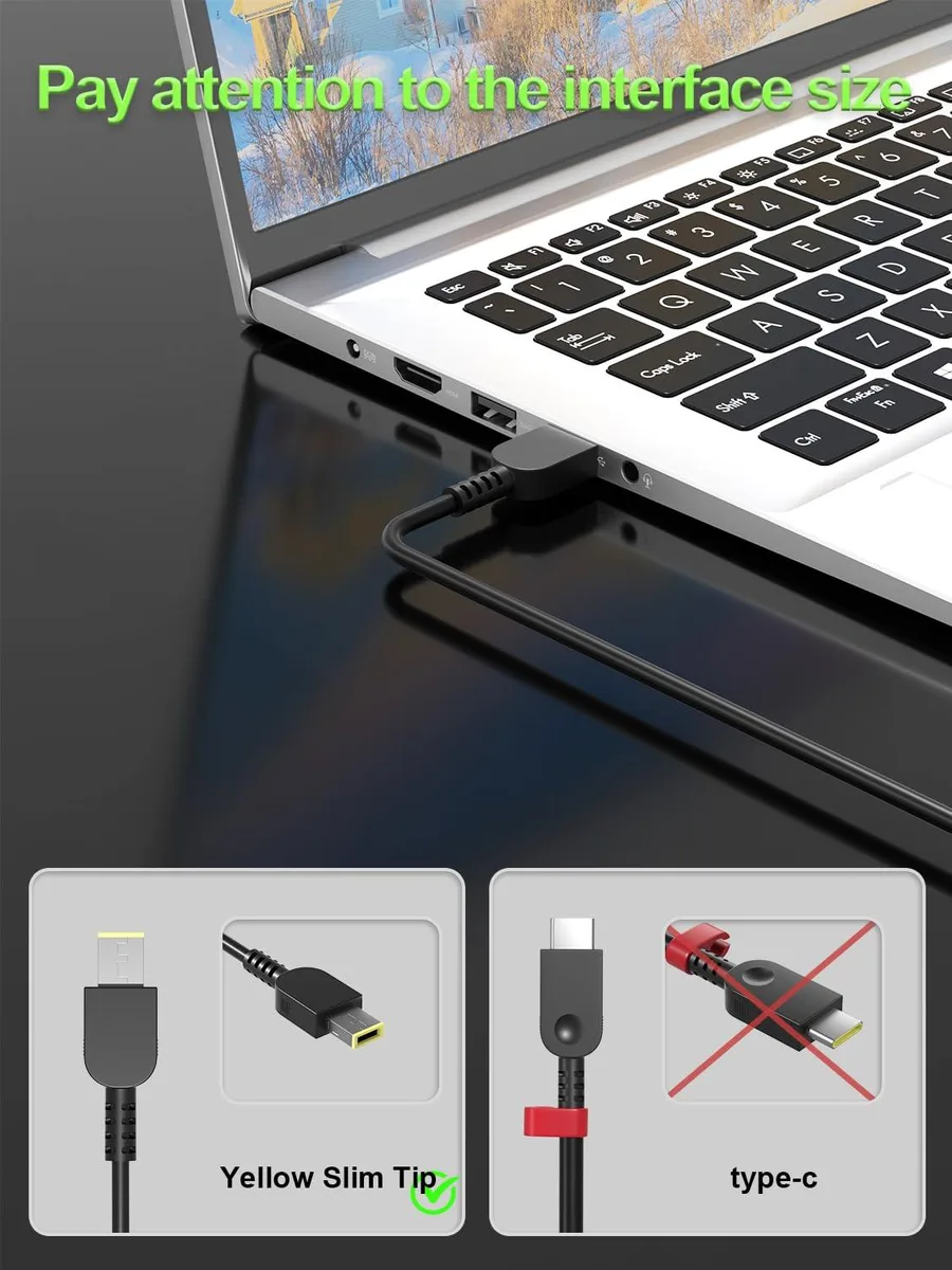  90W 65W 45W Lenovo AC Adapter Square Yellow Slim Tip — product photo