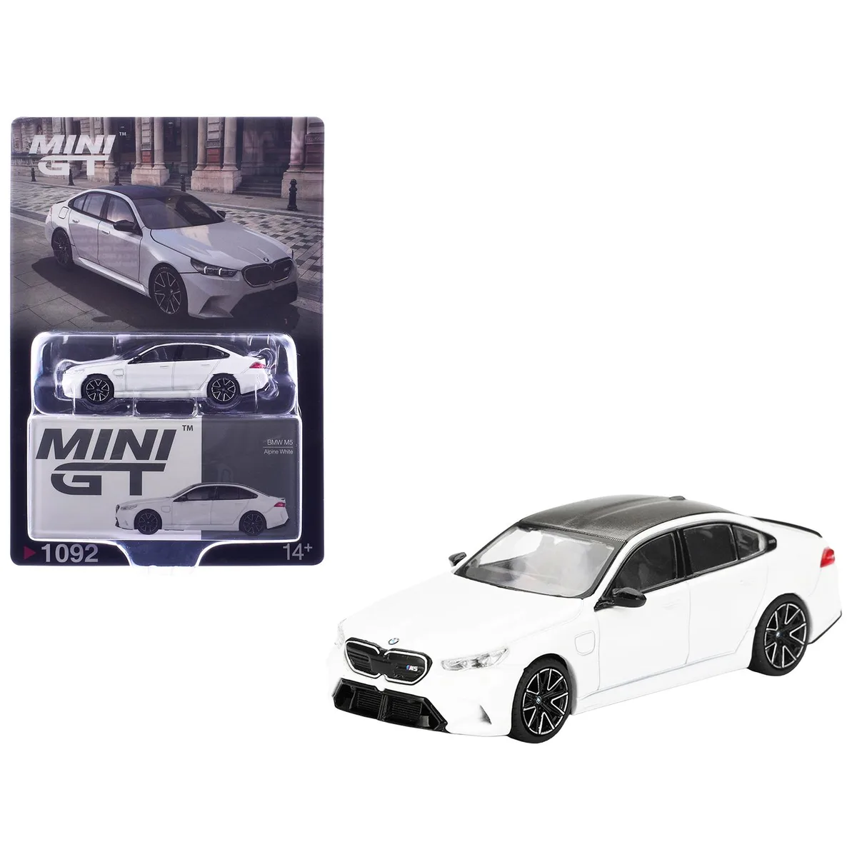 Mini GT Mini GT BMW M5 Alpine White Carbon Top Limited Edition 1/64 hobby collectible — product photo