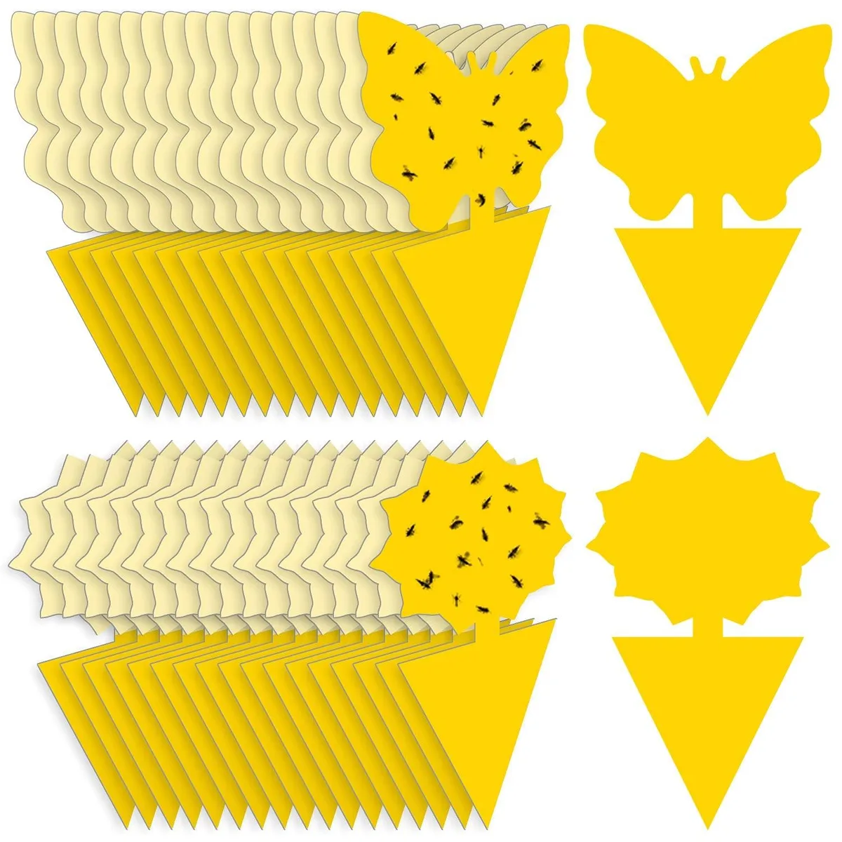 Pack of 36 yellow sticky traps, butterfly and tree shapes