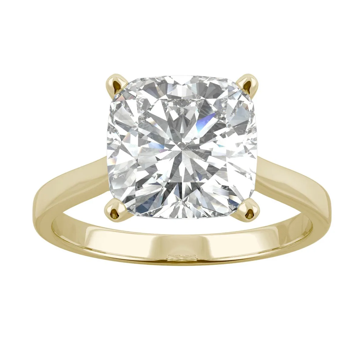 Charles & Colvard Charles & Colvard 9.0mm Cushion Moissanite Solitaire Ring 14K Yellow Gold Size 5 3.30ct DEW — product photo