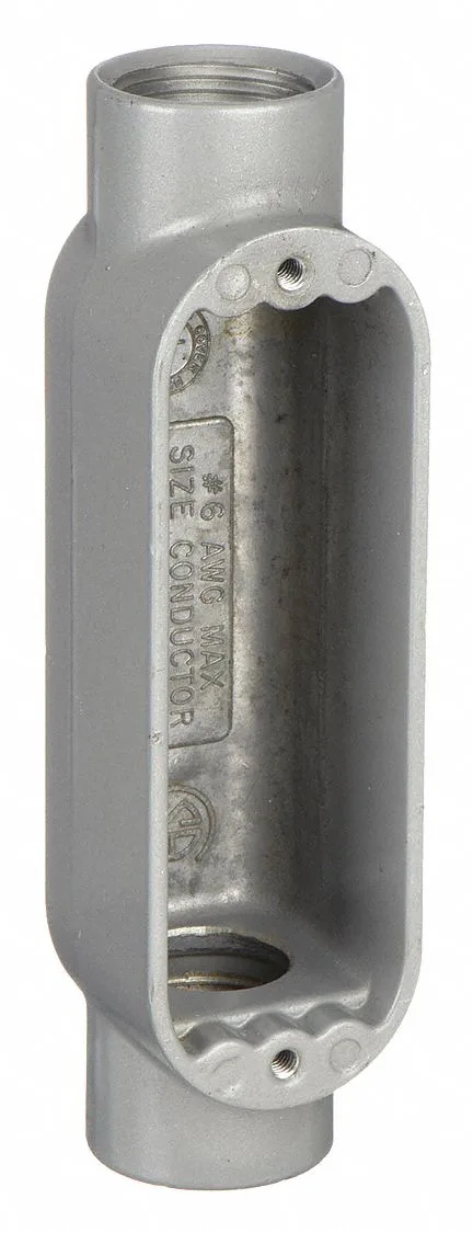 Aluminium conduit outlet body, trade size 1 1/4 inch, powder-coated grey finish