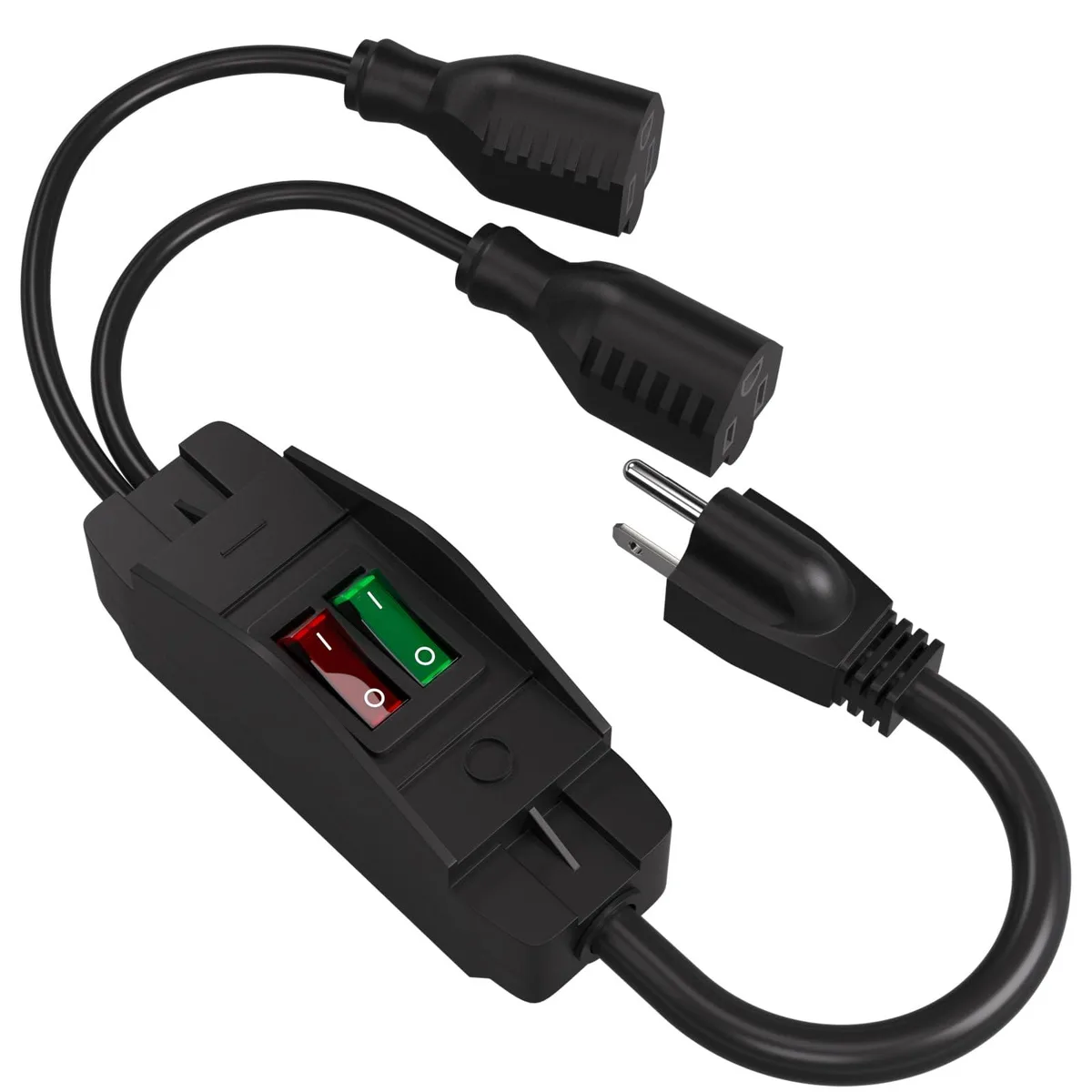  STARELO 2-Way 3-Prong Power Splitter Cord 1.6FT 14AWG/18AWG 15A/10A 125V Black — product photo
